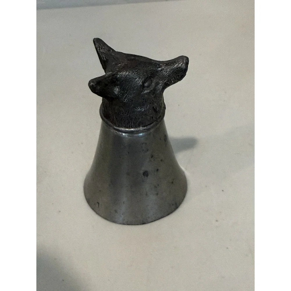 Vintage Silver Plated Fox Wolf Head‎ Stirrup Cup / Barware Shot Glass 3.5